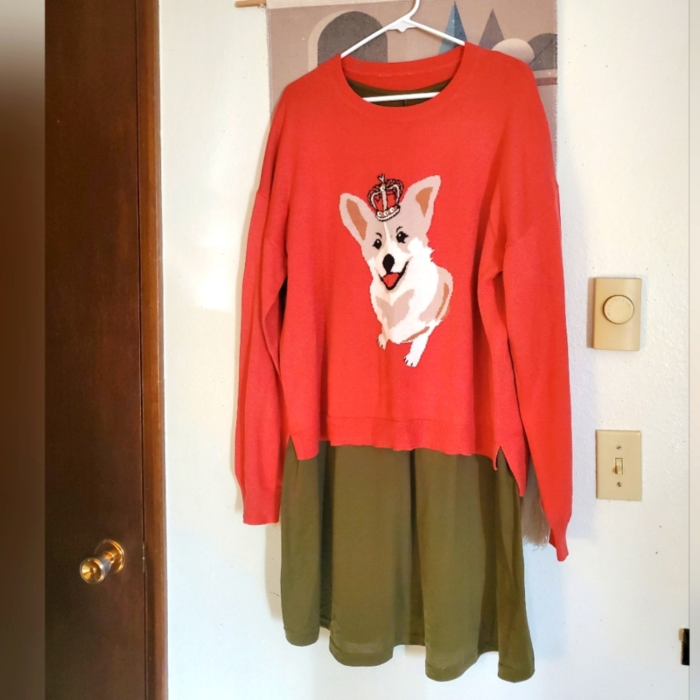 Corgi sweater + tshirt dress XL